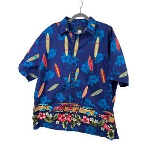 EXCELLENT HAWAII Woody Panel Wagon, Surf Boards Cotton Hawaiian Shirt Mens 3XL